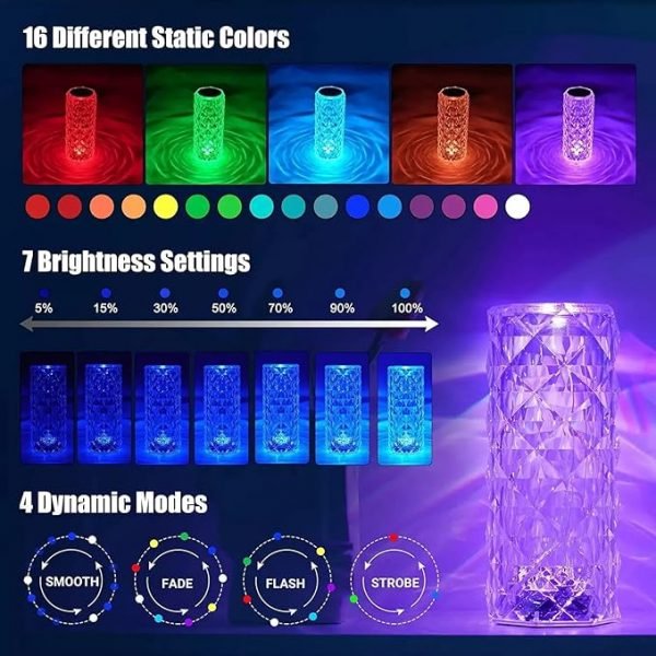 16 Colors Rose Diamond Table Touch/Remote Lamp (Both AC/DC)