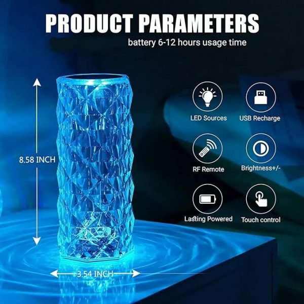 16 Colors Rose Diamond Table Touch/Remote Lamp (Both AC/DC) - Image 4