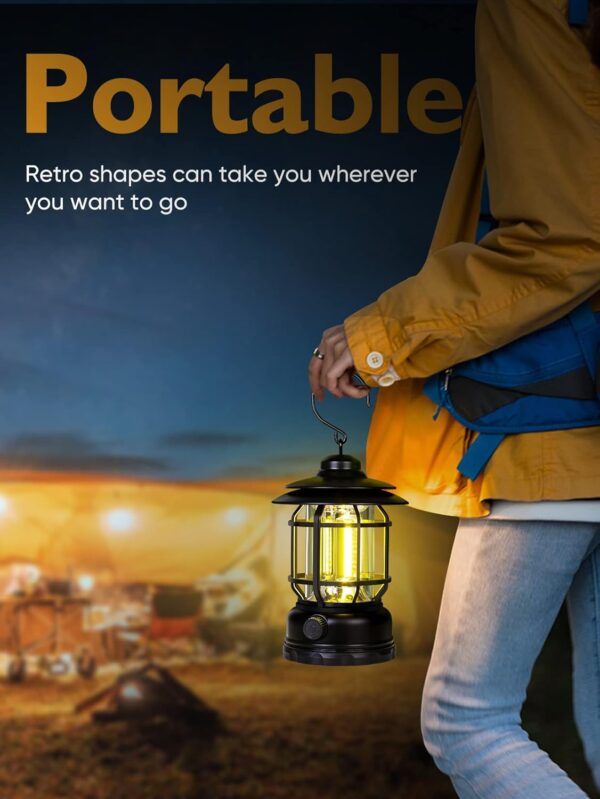 Dimmable Vintage USB Rechargeable LED Harican Camping Lamp (Type C) - Image 3