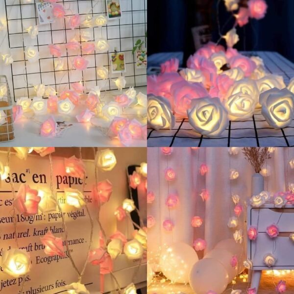 LED Rose String Fairy Lights – 80 Pcs White and Pink Rose