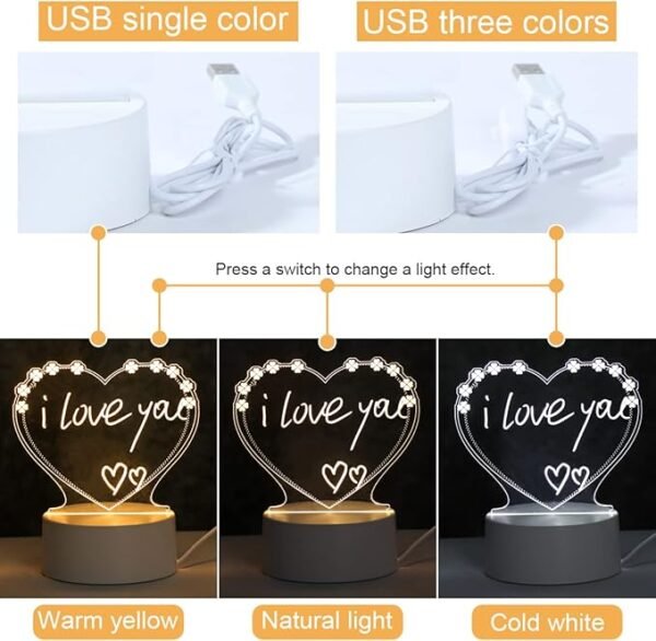 3D Heart Shape Note Board Lamp (with Pen) - Image 4