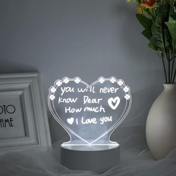 3D Heart Shape Note Board Lamp (with Pen) - Image 2