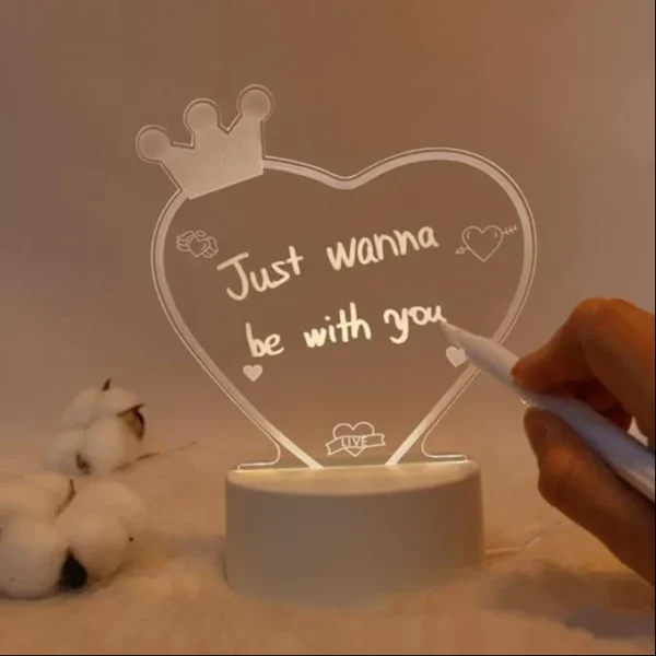 3D Heart Shape Note Board Lamp (with Pen)